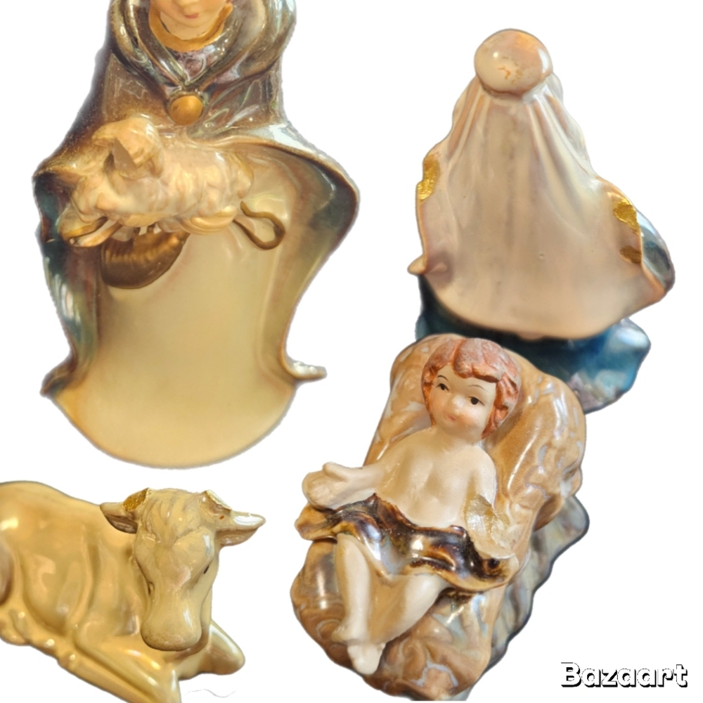 Porcelain Nativity 10PC Set - Metal Glazed Christmas Nativity Set - Picture 6 of 6